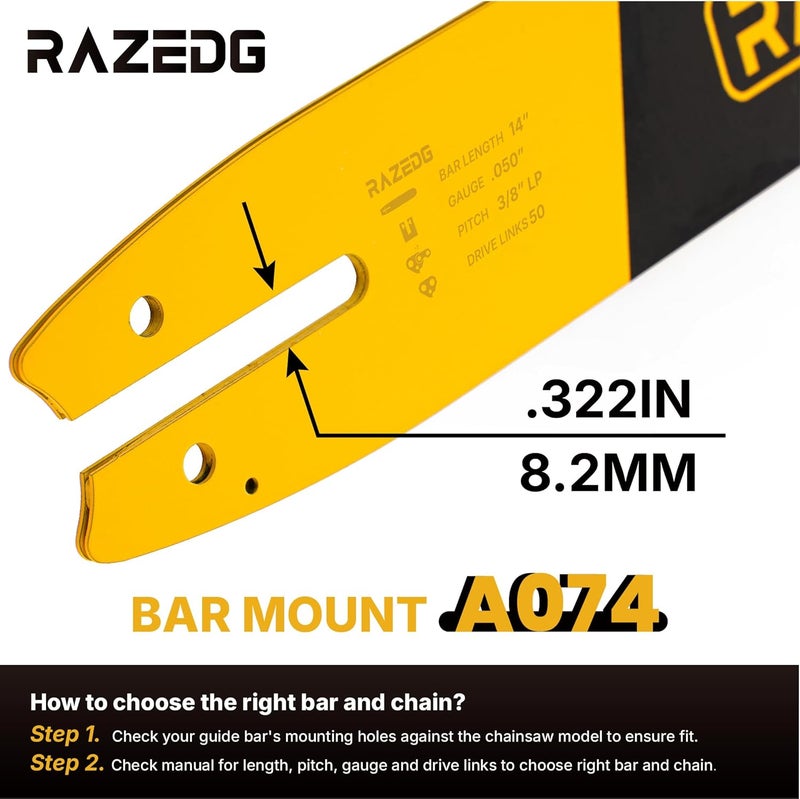 RazEdg 14 Inch Chainsaw Bar and Carbide Chain Combo, 3/8" LP Pitch, .050" Gauge, 50 Drive Links Fits Stihl MS170, MS180, MS180C, 009 L, 010, E 10, MSE 140 C and More (1 bar + 1 carbide chain) - Image 3